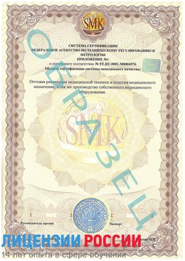 Образец сертификата соответствия (приложение) Шадринск Сертификат ISO 13485